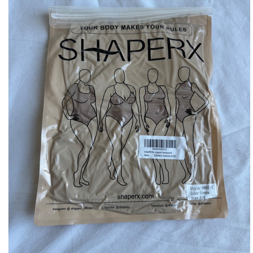 SHAPERX Zipper Bodysuit Sienna Shapewear Style 5862-1 Size S/M NEW